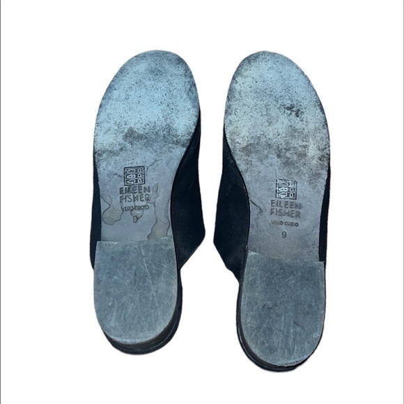 Eileen Fisher Blog Black Leather Slip On‎ Mule Slides - Picture 6 of 8